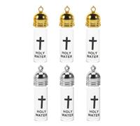 SHINEOFI 6pcs Glass Christian Holy Water Bottles with Cross, Large Refillable Baptism and Communion Bottles in Silver and Gold, Decorative Empty Holy Water Containers for Church and Travel