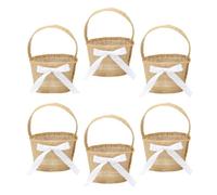 SHINEOFI 6pcs Handheld Basket Flower Girl Basket Linen Woven Khaki with Handles for Easter Eggs, Dried Flowers, Desktop Decoration