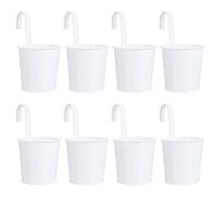SHINEOFI 8pcs Hanging Iron Flower Pots with Drainage Holes and Detachable Hooks, 10x10x8cm Fence Planters for Balcony Garden Outdoor Use