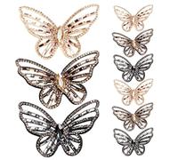 SHINEOFI 9PCS 3D Crystal Rhinestone Butterfly Appliques Beaded Sew-On Patches for Jackets Shoes Backpacks DIY Embroidered Butterfly Embellishments in Light Gold Black and Tea Colors