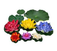SHINEOFI 9pcs Artificial Floating Flower Set with Eva Simulated Water Lilies and Leaves, 17cm Yellow, Red, Blue + 10cm Purple, Orange, White, 10-28cm Leaves, Pool and Aquarium Decorative