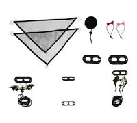 SHINEOFI Adjustable Black Harness Leash Set with Winged Chest Strap, Three Sizes Synthetic Leather for Bearded Dragon Walking, Includes Mesh Hammocks 33X33X48Cm, Black Hat and Red Pink Ties