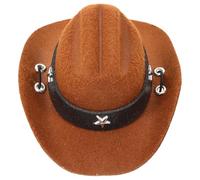 SHINEOFI Adjustable Small Brown Leather Strap Cowboy Pet Hat Star Badge and Beaded Chin Strap - Festival Dog Hat, Decorative Cat and Puppy Accessory for Party and Photography Random Color
