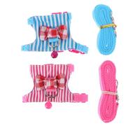 SHINEOFI Adjustable Small Pet Hamster and Chinchilla Harness Set 2pcs, Portable Blue and Pink Striped Leash for Hamster Supply and Small Rodent Walking