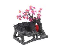 SHINEOFI Aquarium Miniature Resin Cottage Decor with Rockery and Plum Blossom Tree for Fish Tank Landscaping, Asian-Themed Aquarium Ornament for Home and Microscopic Garden