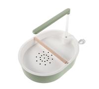 SHINEOFI Automatic Parrot Bird Bath Tub with 5w USB Pump, Circulating Water Shower Perch for Small Birds, Budgies, Cockatiels - Green Basin with Tube and Beech Wood Perch, Suitable