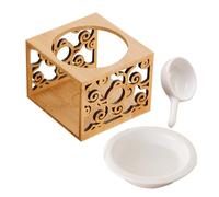 SHINEOFI Bamboo Ceramic Essential Oil Burner with Cloud Pattern White Dish, Aromatherapy Wax Melt Diffuser for Home Décor, Scented Candle Holder for Living Room and Office