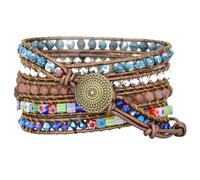 SHINEOFI Bohemian Genuine Leather Watch Strap with Beads Decorative Design, Comfortable to Wear Fashion Wrist Band Replacement Accessory for Stylish Everyday Use