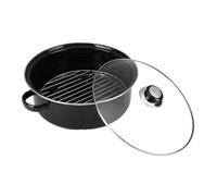 SHINEOFI Cast Iron Roasting Pot 26cm with Smoke Vent, Versatile Baked Potato Pan for Roasting Chicken Wings, Corn, Chestnuts - Household Oven Roaster for Sweet Potato and Vegetable Cooking