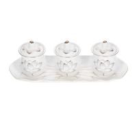 SHINEOFI Ceramic Bowls Water Offering Cups for Buddha Worship Small White Floral Chalice Home Temple Decor Three-piece Set