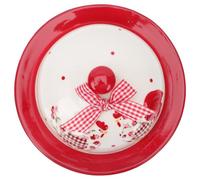 SHINEOFI Ceramic Butter Dish Red Floral Relief Pattern Butter Plate with Lid 3D Embossed Tableware Snack Serving Plate for Dessert and Cheese Storage