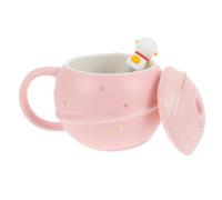 SHINEOFI Ceramic Mug with Lid and Spoon Stylish Astronaut Design Drinking Cup for Office and Home Lovely Pink Ceramic Cup Easy-Clean Material