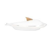 SHINEOFI Ceramic Steamed Fish Dish Ceramic Food Serving Plate Fish Shape White Food Grade Safe to Use Easy to Clean Special and Attractive Appearance for Home and Hotel