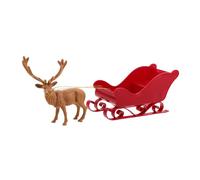 SHINEOFI Christmas Reindeer Sleigh Figurine Set, Small Red Santa Sleigh Toy with Reindeer, Tabletop Holiday Decoration for Home and Winter Display