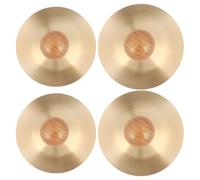 SHINEOFI Copper Finger Cymbals Twin Configuration 2 Pairs with Wooden Handle, Lightweight Grip and Stable Rhythm Performance, round Percussion Instrument for Dance Party and Stage Use
