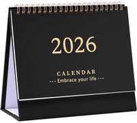 SHINEOFI Desk Calendar 2025-2026 Small Desktop Standing Flip Calendar for Home School Office Academic Monthly Planner Black 19x16.5cm