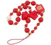 SHINEOFI Detachable Red Beaded Phone Wrist Strap with Fortune Symbol Cute Chinese Style Phone Charm Easy to Carry and Anti Lost Keychain Accessory
