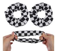 SHINEOFI Devils Chessboard Won't Snag or Damage Hair Black and White Chiffon Hair Rope 2 Pcs Elastic Scrunchies with Chessboard Pattern Design for Women for Work and Prom