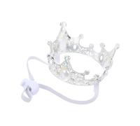 SHINEOFI Dog Princess Crown Tiara with Adjustable Strap, Silver Alloy Jewelled Headband for Weddings and Holiday Celebrations Small Pets