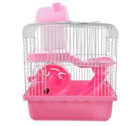 SHINEOFI Double-layer Dwarf Hamster Cage with Crystal Castle, 23x17x33cm Small Pet Cage for Hamsters and Mice, Pink Plastic Habitat for Indoor Small Animals