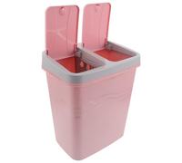 SHINEOFI Dual Compartment Kitchen Recycling and Trash Bin with Lid, Plastic Two-Section Waste Container for Home Bathroom Use, Pink Double Bin for Food Waste and Dry Refuse Sorting