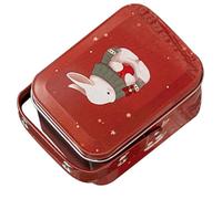 SHINEOFI Easter Candy Storage Case Tinplate Box with Portable Handle Red Cartoon Rabbit Pattern Small Candy Holder for Easter Decoration and Outdoor Activities