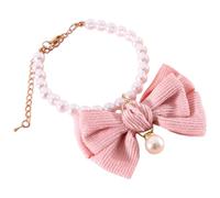 SHINEOFI Elegant Pink Lovely Kitten Collar with Pearl Bowknot, Soft Polyester Decorative Puppy Collar with Quick Release Buckle, Safe and Comfortable Cat Supply for Daily Wear