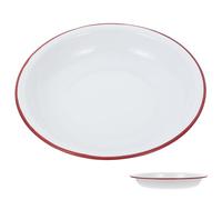 SHINEOFI Enamel Deep Dinner Plate 18cm Vintage Thickened Red Rim Enamelware Bowl Deep Serving Plate Suitable for Salads Soup and Vegetables
