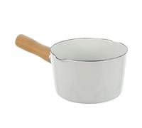 SHINEOFI Enamel Milk Pan with Wooden Handle, Thickened Small Sauce Pan for Baby Food Cooking, Smooth Surface and Edges, Easy to Clean, for Heating Milk and Soup the Kitchen