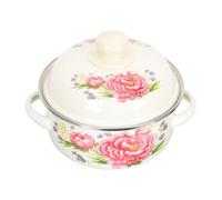 SHINEOFI Enamel Two Handle Soup Pot with Lid Pink Floral Design High Temperature Resistant Stew Pot for Home Kitchen Fast Heating Energy-Saving Cooking Stockpot