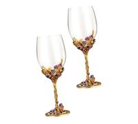 SHINEOFI Enameled Golden Iris Wine Glasses 2pcs Set, Crystal Stemware for Wedding, Home Bar, Romantic, Household Drinkware