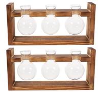 SHINEOFI Glass Propagation Station Modern and Rustic Style 2 Sets with Wooden Stand, 3 Bulb Vases for Cuttings and Greenery Plant Terrariums for DIY Gardening and Indoor Decor
