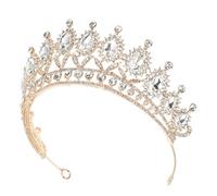 SHINEOFI Golden Alloy Bridal Rhinestone Tiara Headband, Delicate Simple Glitter Crown for Wedding, Prom and Party, Elegant Princess Headpiece for Brides