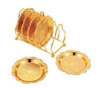 SHINEOFI Golden Mini Snack Dish Set with 6 Silver-Plated Plates and Rack, Decorative Fruit Serving Tray for Tea Table and Home Storage, Creative Gold Snack Platter for Dining