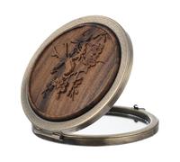 SHINEOFI Green Sandalwood Folding Makeup Mirror Portable round Compact