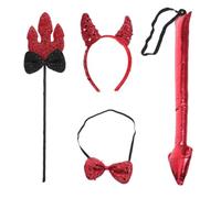 SHINEOFI Halloween Devil Costume Kit for Adults and Youth Featuring Adjustable Fit Sparkly Horn Headband, Bow Tie, Tail, and Trident Wand Lightweight Cosplay Accessories for Party