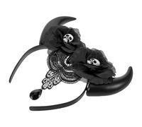 SHINEOFI Halloween Headband for Women with Devil Horns and Skull Design, Lightweight Plastic and Fabric Material, Flexible Fit for Cosplay and Makeup Events Party Accessory
