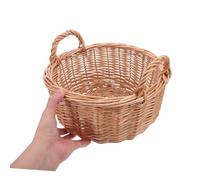 SHINEOFI Handwoven Round Willow Bread Basket with Ergonomic Handle Rustic Rattan Tray for Kitchen Tabletop Multipurpose Fruit and Snack Organizer Portable Natural Wicker Produce Basket