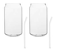 SHINEOFI Heat-Resistant Glass Drinking Cups 350ml Set with Straws 4pcs for Coffee Juice Cocktail Beverage Use