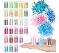 SHINEOFI Holographic Chunky Glitter, 32 Colors Glitter for Crafts Festival Sequins Powder Tumblers Nails Arts Cosmetic Face Eye Hair Body Epoxy Resin Sequin Flake Sparkle
