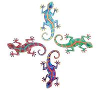 SHINEOFI Iron Lizard with Vivid Hand-painted Colours Wall Decor 4pcs Three-dimensional Realistic Gecko Sculptures for Indoor or Outdoor Use on Fences and Patios