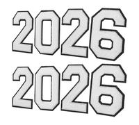 SHINEOFI Iron on Number Patches Towel Embroidery Material 2026 2 Sets Silver Chenille with Safer Attachment for Clothing and Backpacks for Bag Personalization and School Uniforms