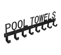 SHINEOFI Iron Pool Towel Rack with Hooks for Outdoor Use Multi-Purpose Clothes and Hat Hanger Coat and Bathrobe Organizer for Bedroom and Living Storage Black Finish