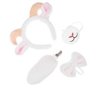 SHINEOFI Lamb Cosplay Costume Set with Curved Ram Horn Headband and Tail, Soft Plush Sheep Ears Animal Headband, White Easter Goat Costume Accessories for Party Dress-up