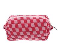 SHINEOFI Makeup Bag Portable Large Capacity Checkered with Woolen Yarn Material Cosmetics Pouch Easy to Access and Not Easy to Tear, Simple and Delicate Design for Daily Use and Travel