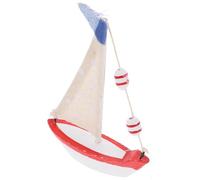 SHINEOFI Mediterranean Small Wooden Sailboat Model Craft, Handmade Fabric Red Sail Nautical Sailing Ship Ornament for Home Decor and Ocean Theme Party