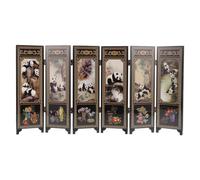 SHINEOFI Mini Chinese Folding Screen Room Divider Panel, Vintage Lacquerware Desktop Privacy Screen for Home Office, Small Decorative Asian Style Accent Furniture with Panda Design