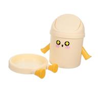 SHINEOFI Mini Desktop Trash Can with Lid Compact Plastic Small Garbage Bin for Office Kitchen Car Cute Cartoon-inspired Design Space-saving Countertop Rubbish Bin for Desk Organization