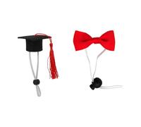 SHINEOFI Mini Pet Doctor Graduation Hat with Red Tassel and Elastic Bow Tie Set for Small Pets Hamsters Guinea Pigs - Red and Bow-Tie Costume Accessories for Party and Photo