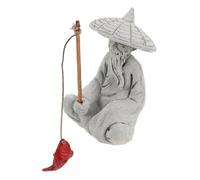 SHINEOFI Mini Sandstone Fisherman Statue Outdoor Decorative Sculpture for Aquarium Bonsai Garden Desktop Educational Old Man Fishing Figurine for Micro Landscape and Sand Table Accessories